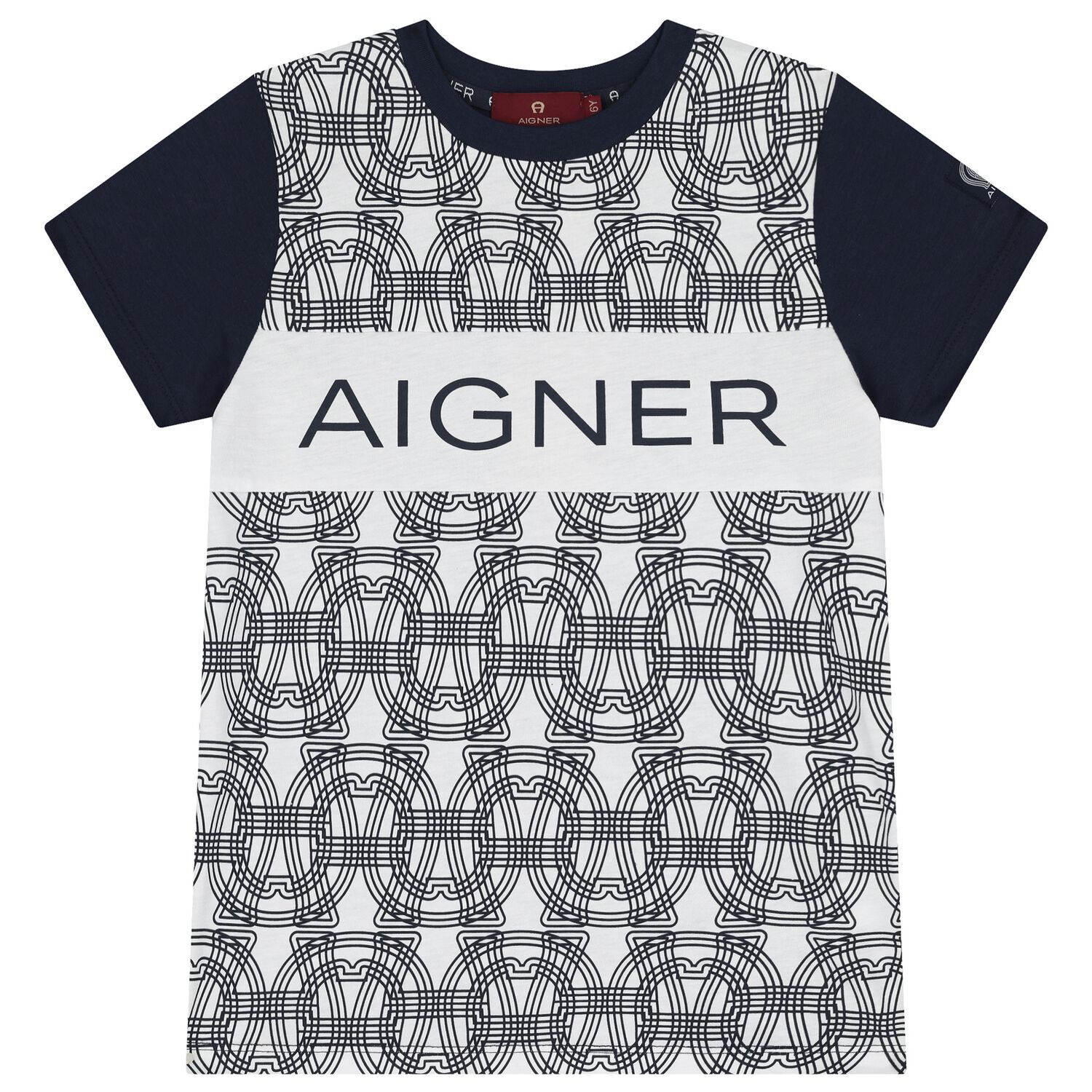 Boys White & Navy Blue Logo T-Shirt, 1, hi-res