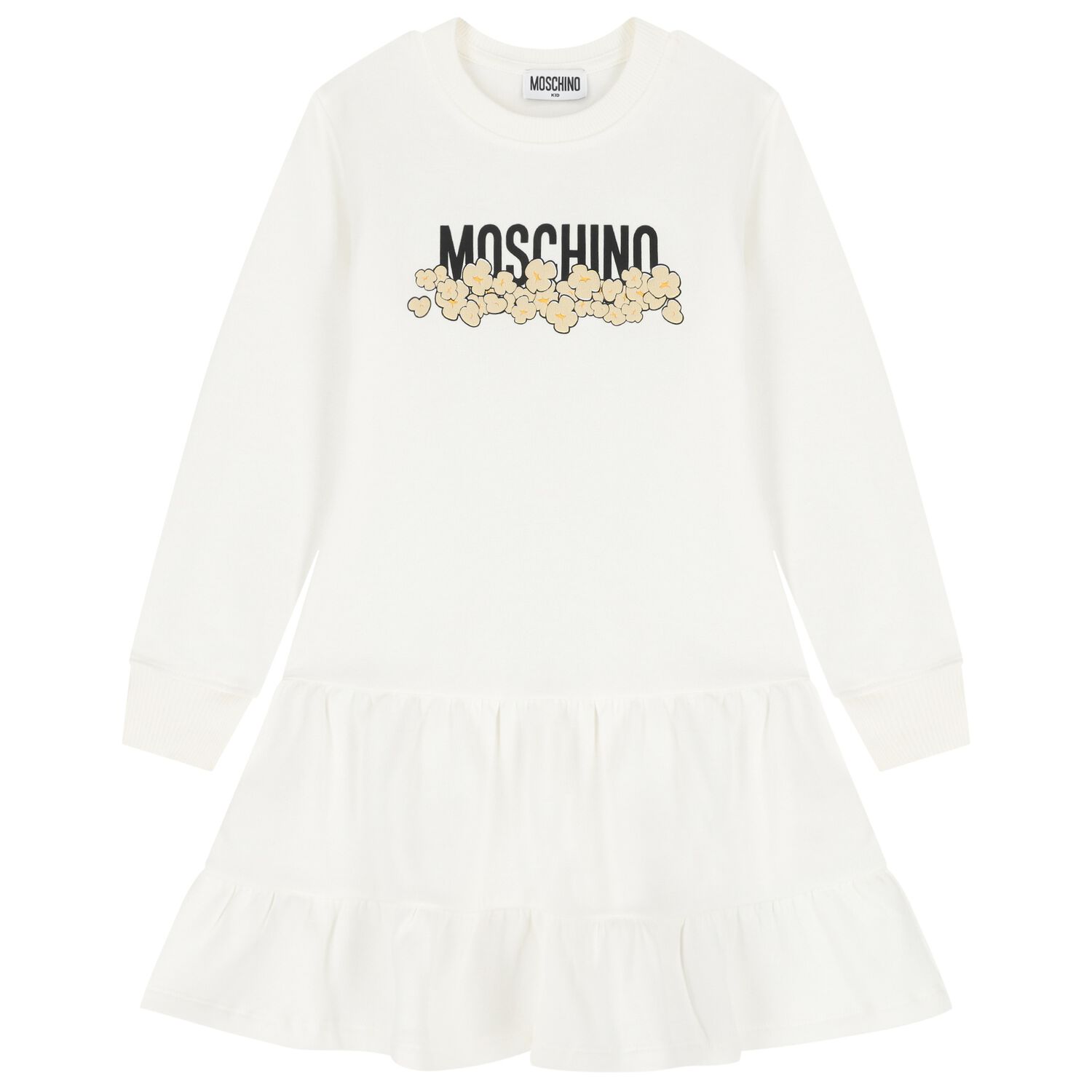 Girls White Popcorn Logo Dress, 1, hi-res