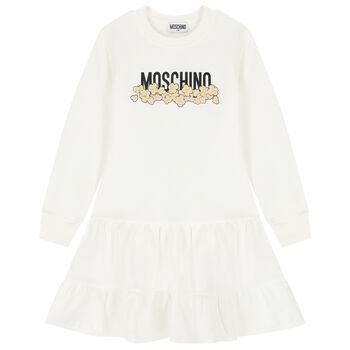 Girls White Popcorn Logo Dress