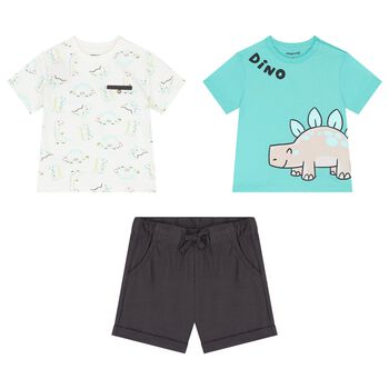 Younger Boys Ivory, Aqua & Grey Shorts Set