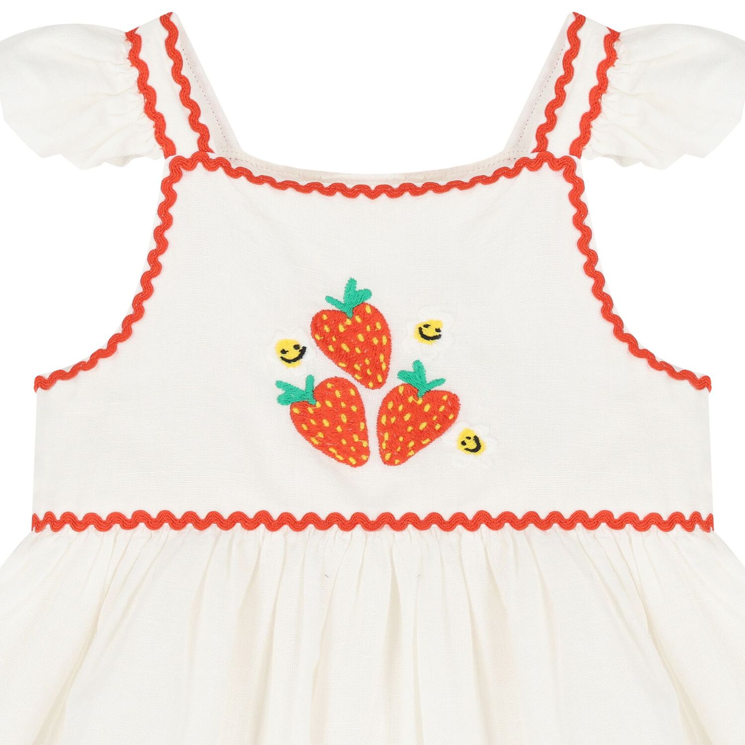 Younger Girls Ivory Strawberry Dress, 1, hi-res
