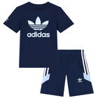 Boys Navy Blue Logo Short Set, 2, hi-res