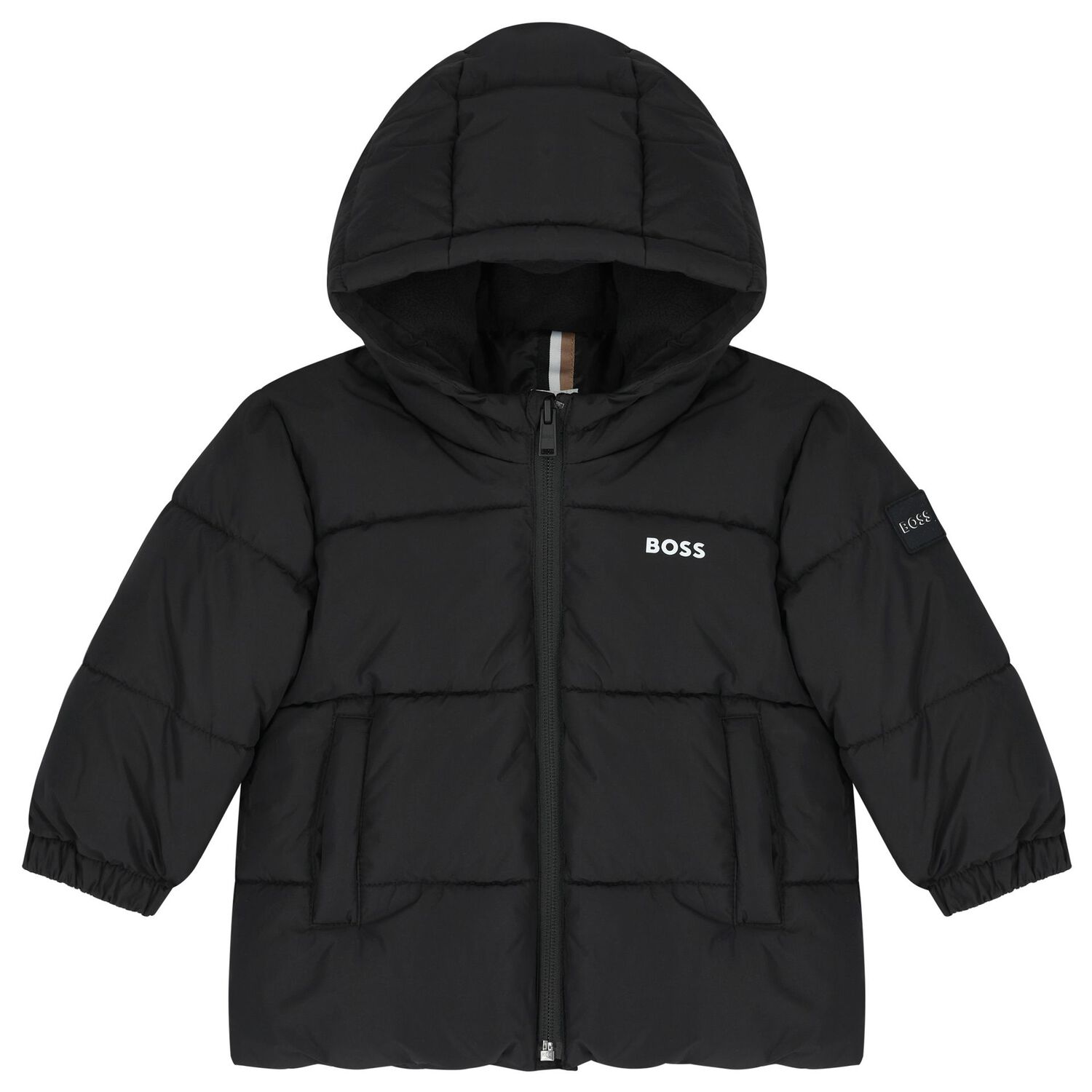 Younger Boys Black Logo Puffer Jacket, 1, hi-res image number null