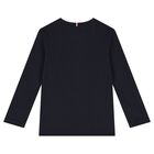 Boys Navy Blue Logo Long Sleeve Top, 2, hi-res