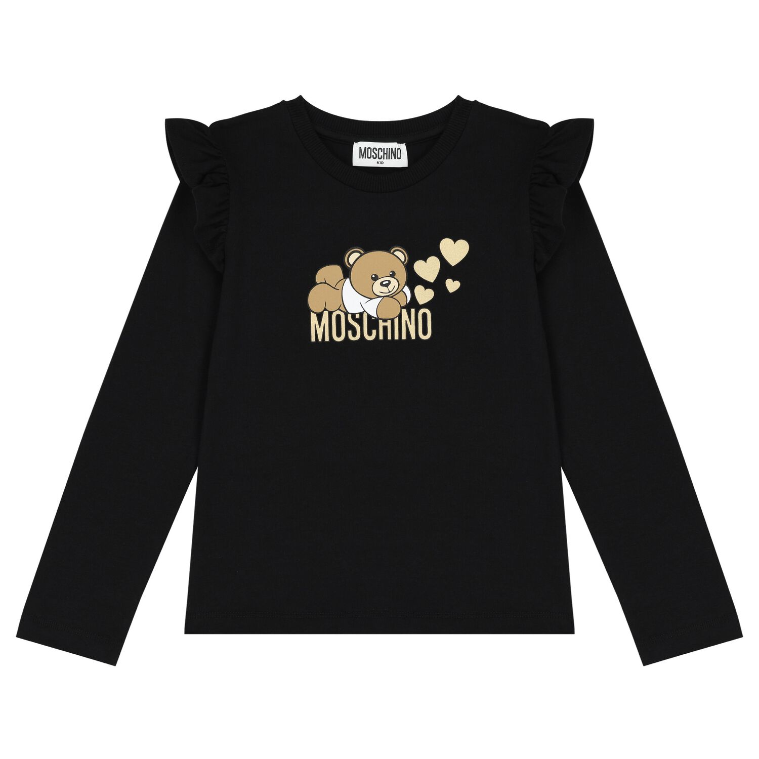 Girls Black Teddy Bear Logo Long Sleeve Top, 2, hi-res image number null
