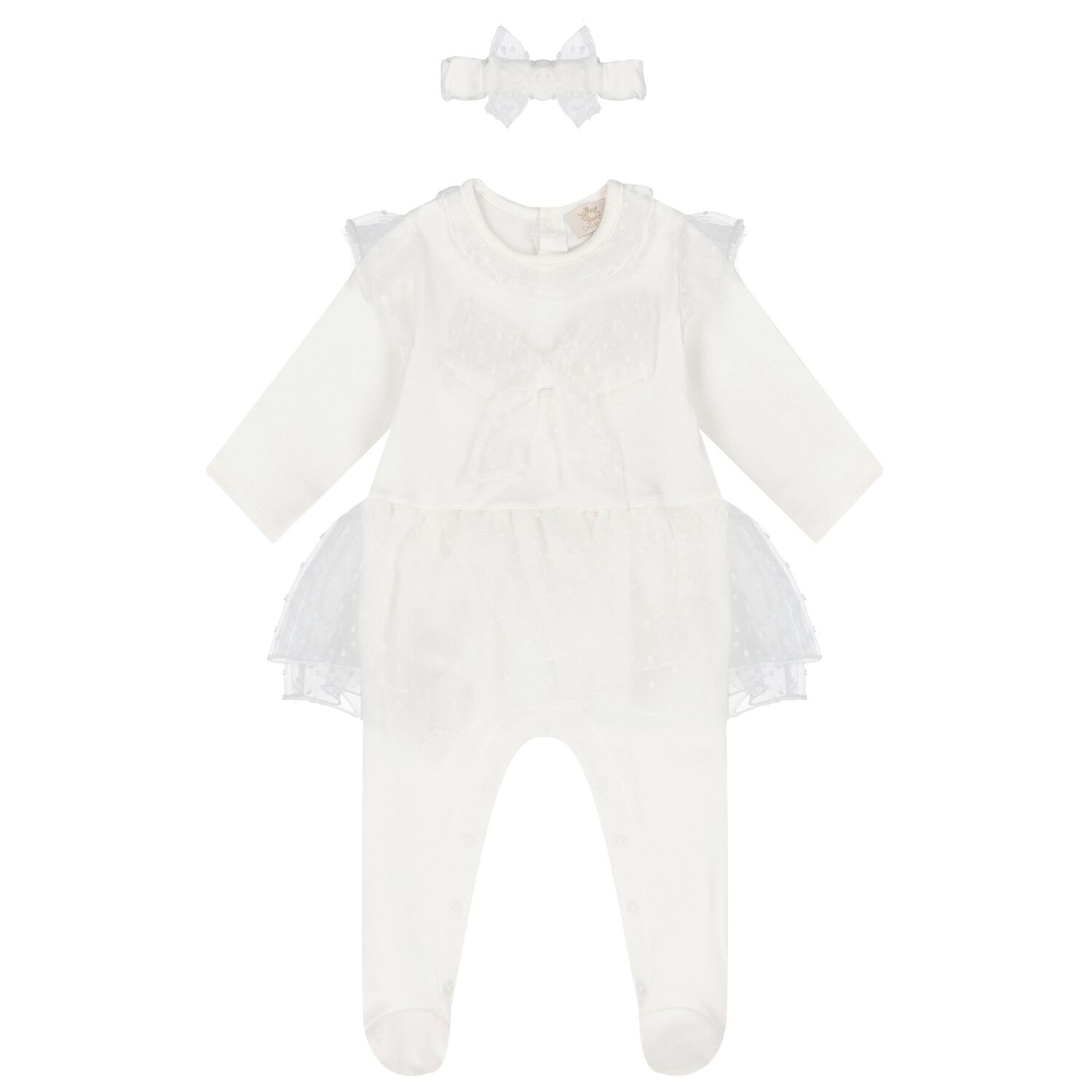 Baby Girls Ivory Bow Babygrow Set, 2, hi-res image number null