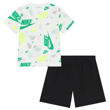 Boys White & Black Logo Shorts Set