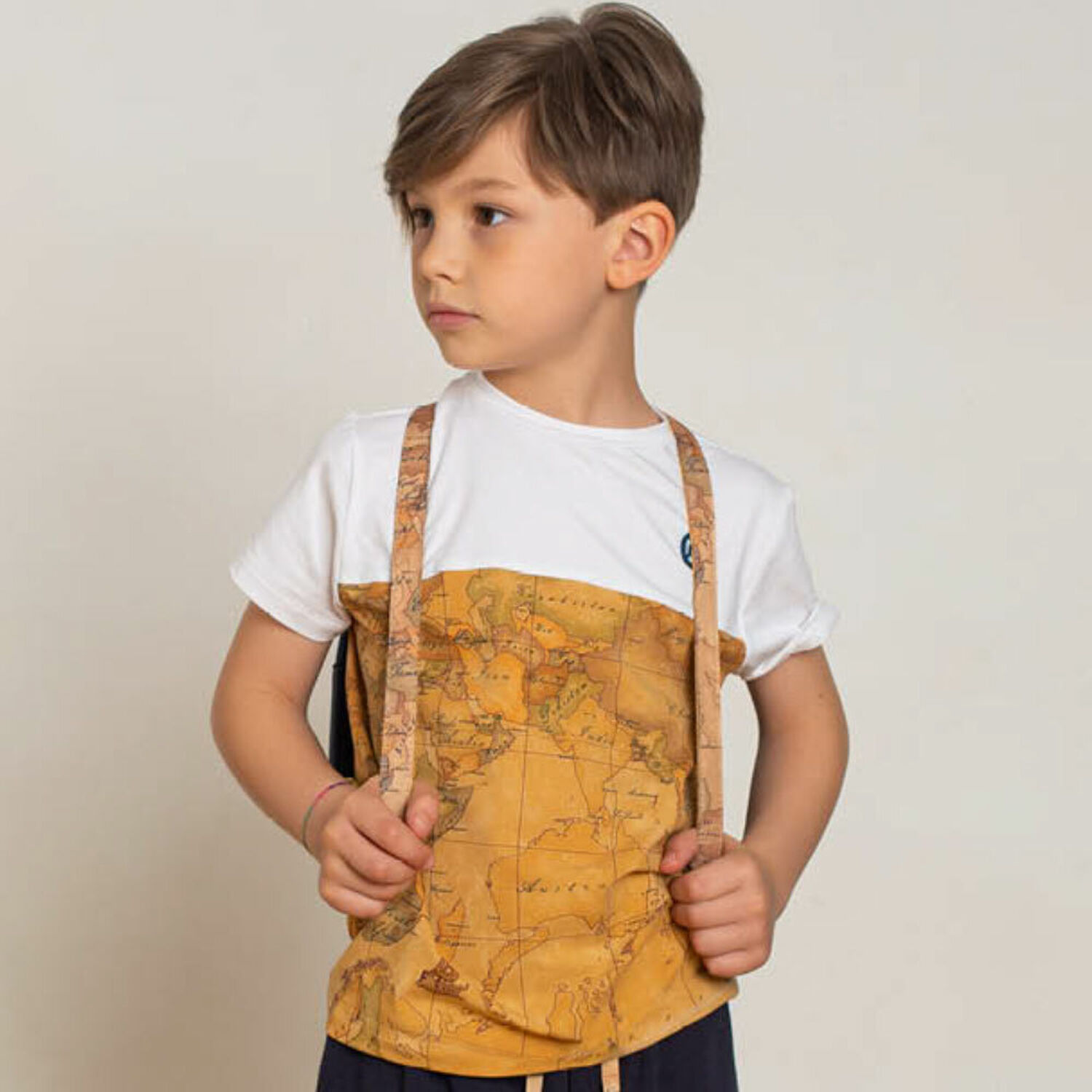 Boys White & Beige Geo Map T-Shirt, 1, hi-res