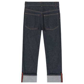 Boys Navy Blue Web Striped Denim Jeans