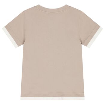 Boys Beige & White Logo T-Shirt