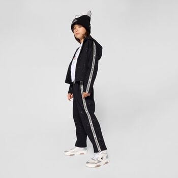 Girls Black Glittery Hooded Zip Up Top