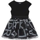Girls Black & White Logo Organza Dress, 1, hi-res