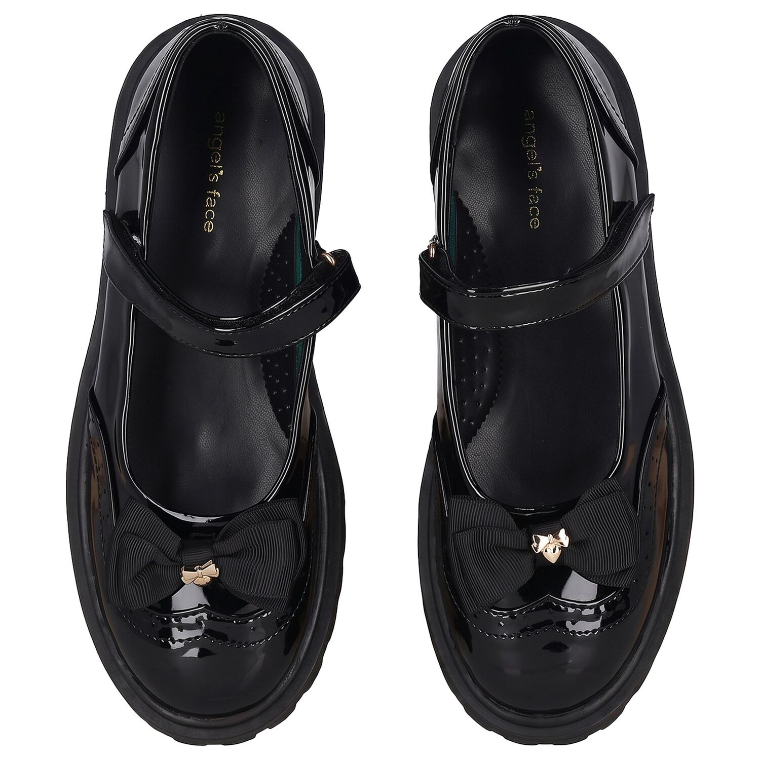 Girls Black Bow Leather Shoes, 1, hi-res