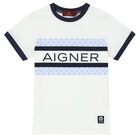 Boys White & Navy Logo T-Shirt, 1, hi-res