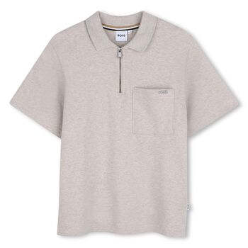 Boys Beige Logo Polo Shirt