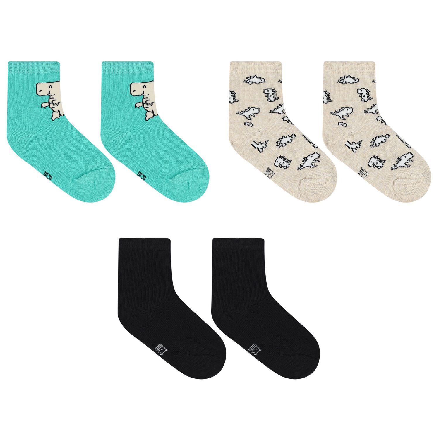 Baby Boys Green, Beige & Black Dino Print Socks ( 3-Pack ), 2, hi-res