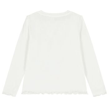 Girls Ivory Teddy Bear Logo Long Sleeve Top