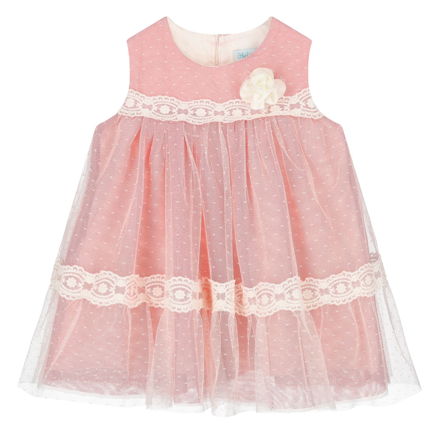 Younger Girls Ivory & Red Tulle Dress, 1, hi-res