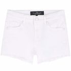 Girls White Denim Shorts, 1, hi-res