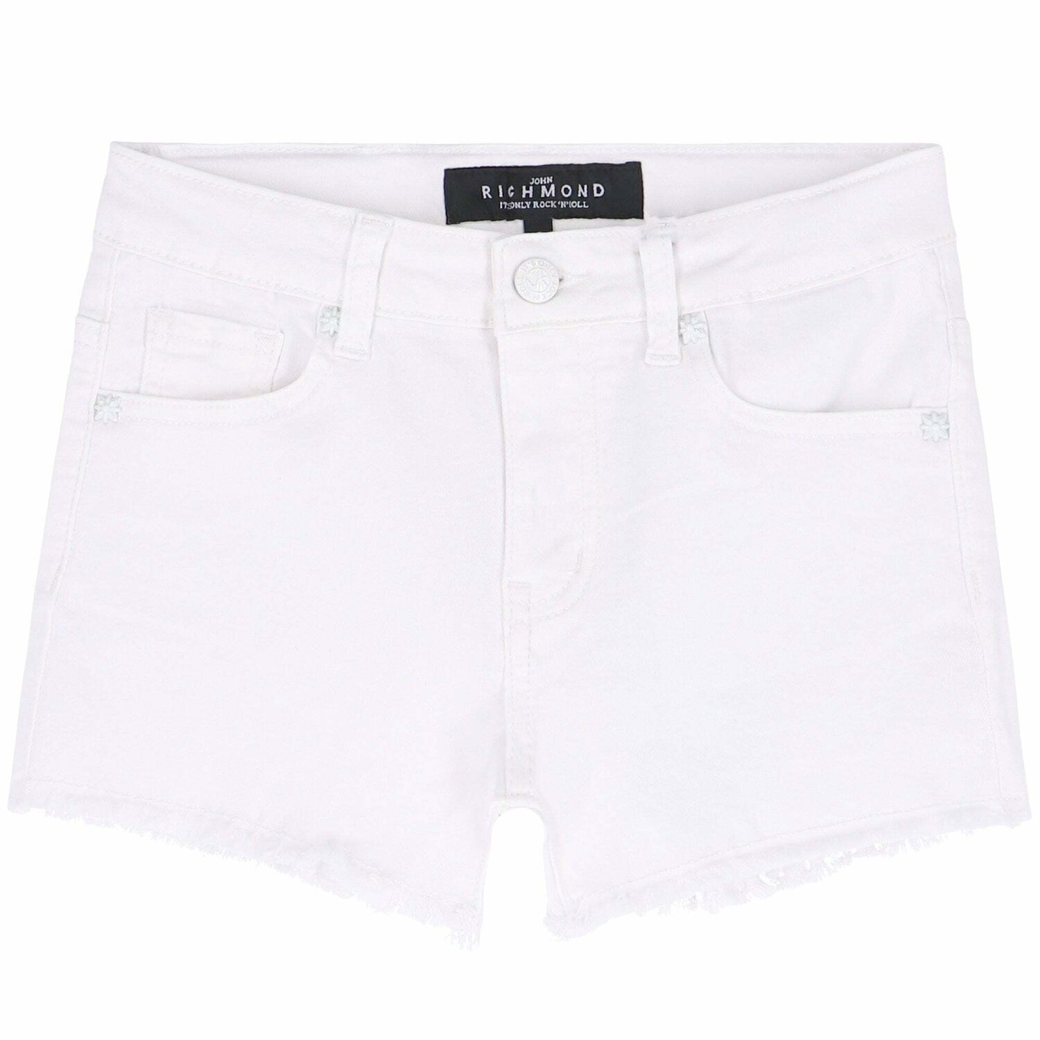 Girls White Denim Shorts, 1, hi-res image number null