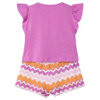 Girls Pink & Orange Zigzag Shorts Set
