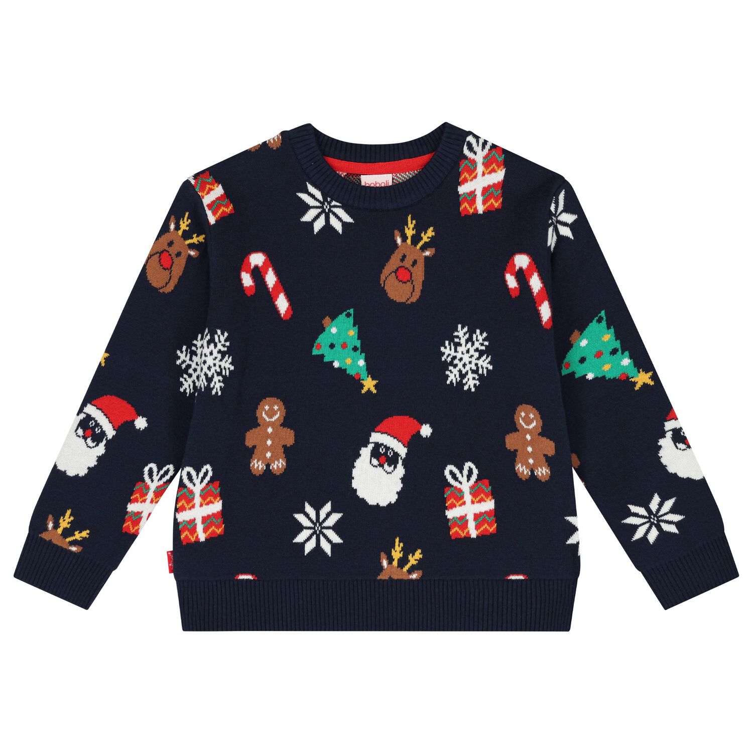 Navy Blue Knitted Festive Sweater, 1, hi-res