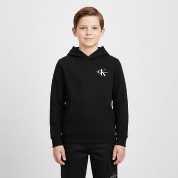 Boys Black Logo Hooded Top
