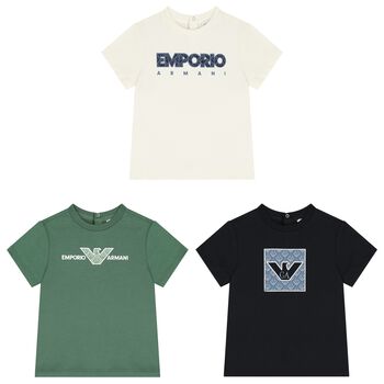 Younger Boys Green, Ivory & Black T-Shirts (3 Pack)