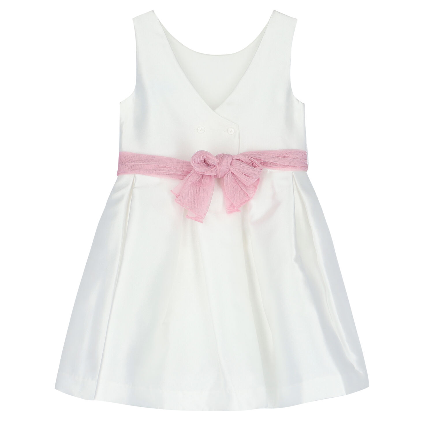 Girls White Satin Dress, 1, hi-res