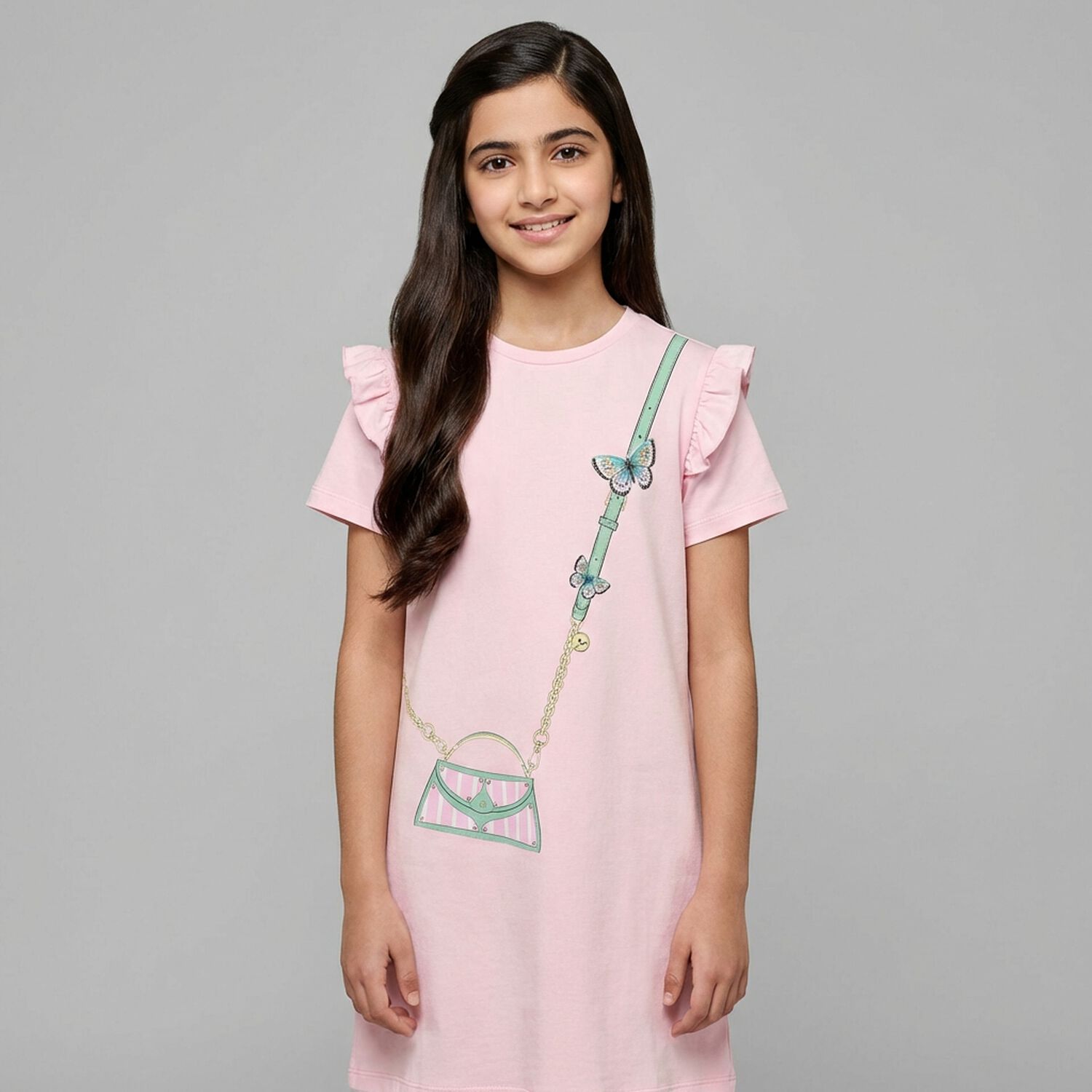 Girls Pink Bag Logo Dress , 3, hi-res