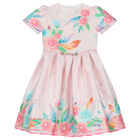Girls Pink Satin Floral Dress, 1, hi-res