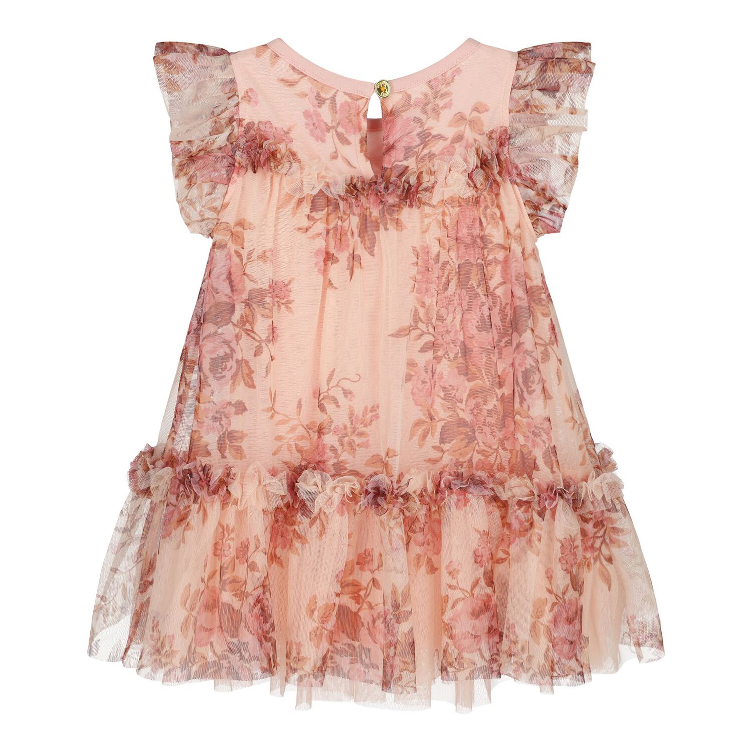 Baby Girls Pink Floral Tulle Dress , 1, hi-res