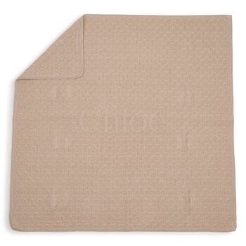 Beige Knit Logo Baby Blanket 