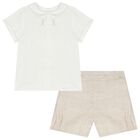 Baby Boys White & Beige Shorts Set, 1, hi-res