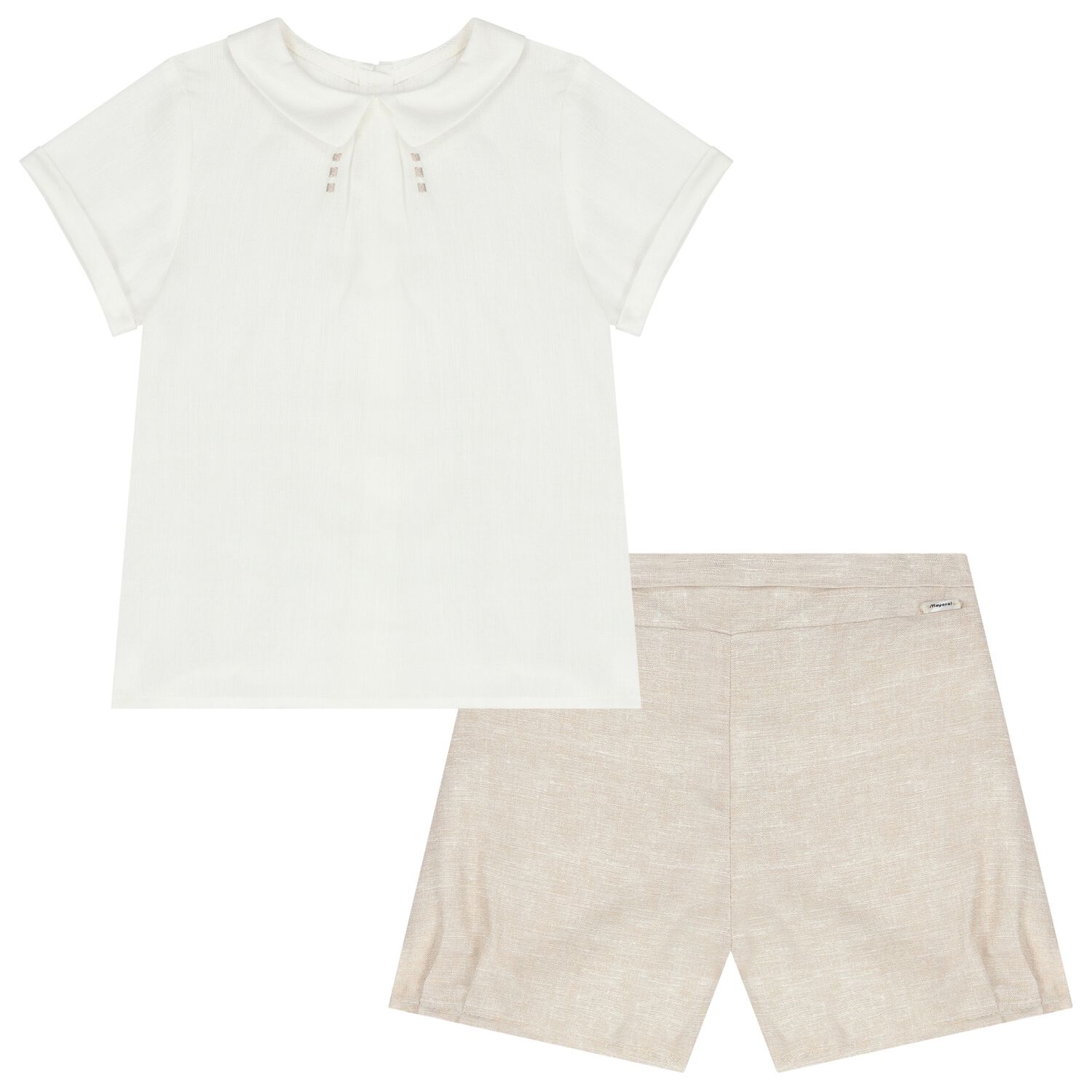 Baby Boys White & Beige Shorts Set, 1, hi-res