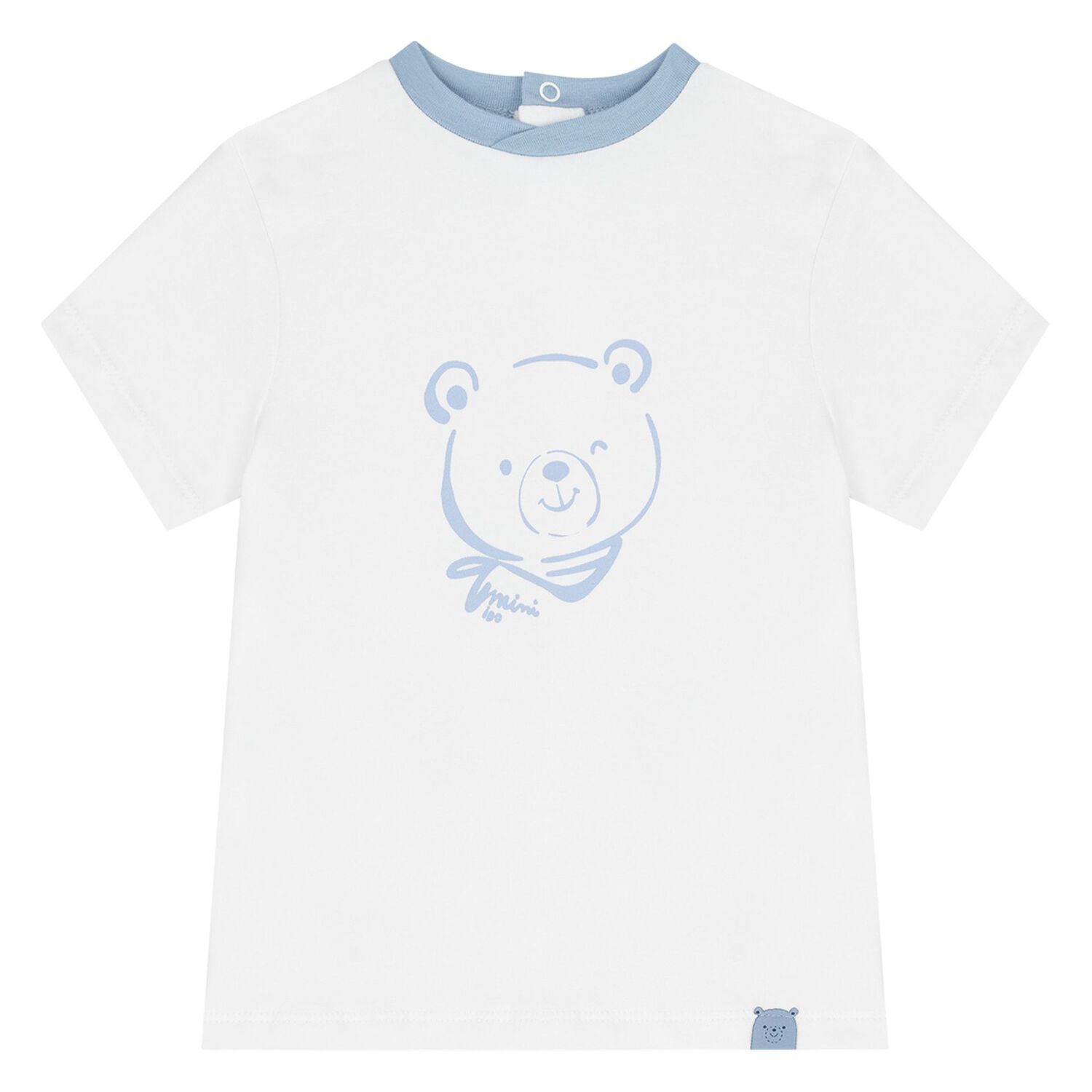 Baby Boys White & Blue Teddy Bear Shorts Set, 1, hi-res