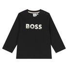 Younger Boys Black Logo Long Sleeve Top, 1, hi-res