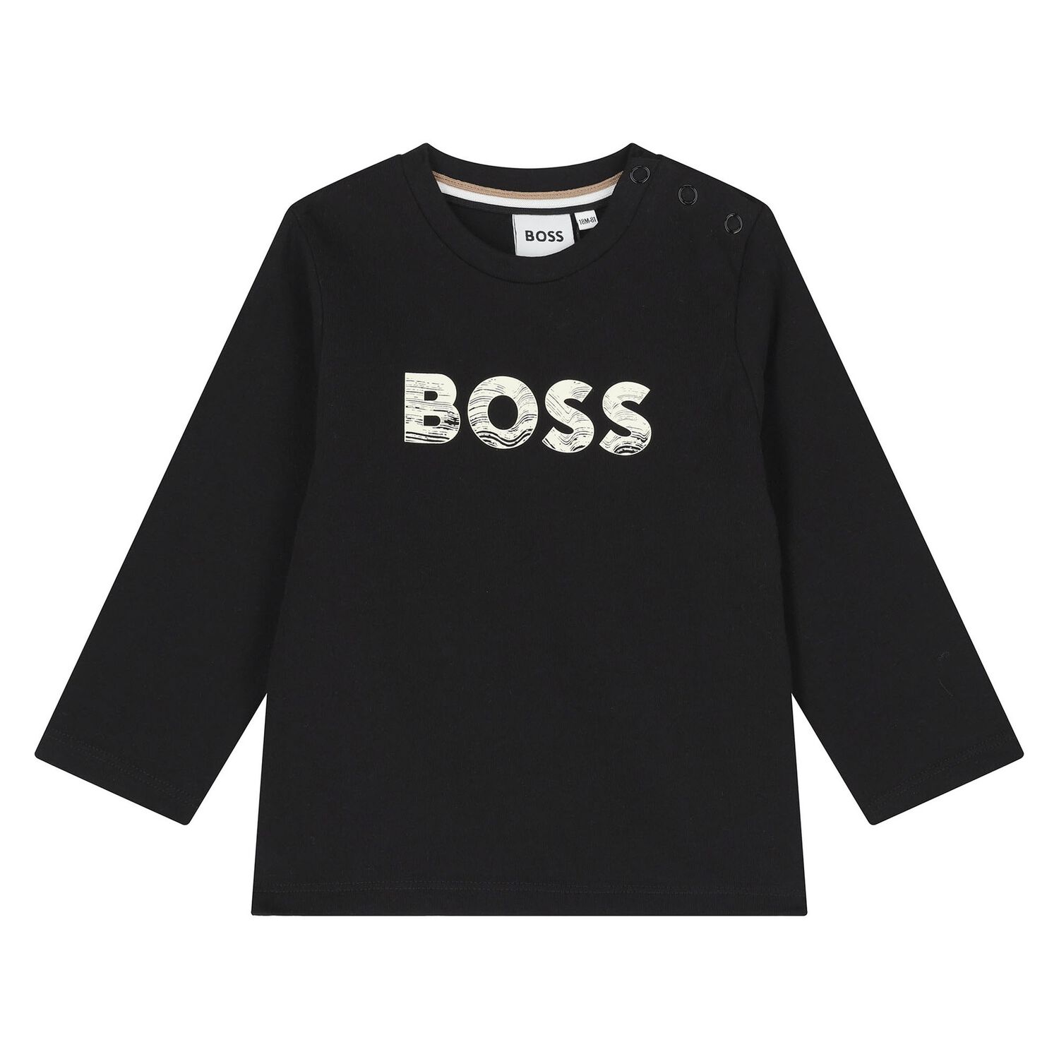 Younger Boys Black Logo Long Sleeve Top, 1, hi-res image number null