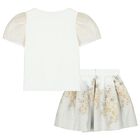 Girls White & Gold Skirt Set, 1, hi-res
