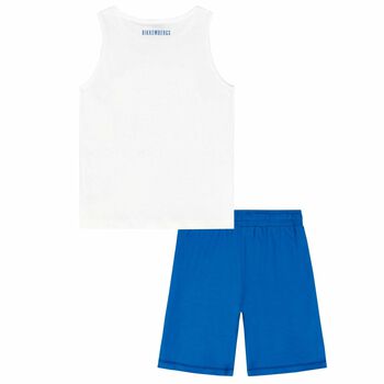 Boys White & Blue Logo Shorts Set