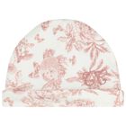 Baby Girls Ivory & Pink Toile De Jouy Hat, 1, hi-res