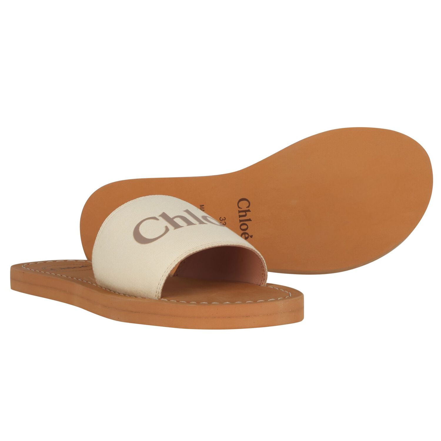 Girls Mini Me Ivory & Beige Logo Sliders, 1, hi-res