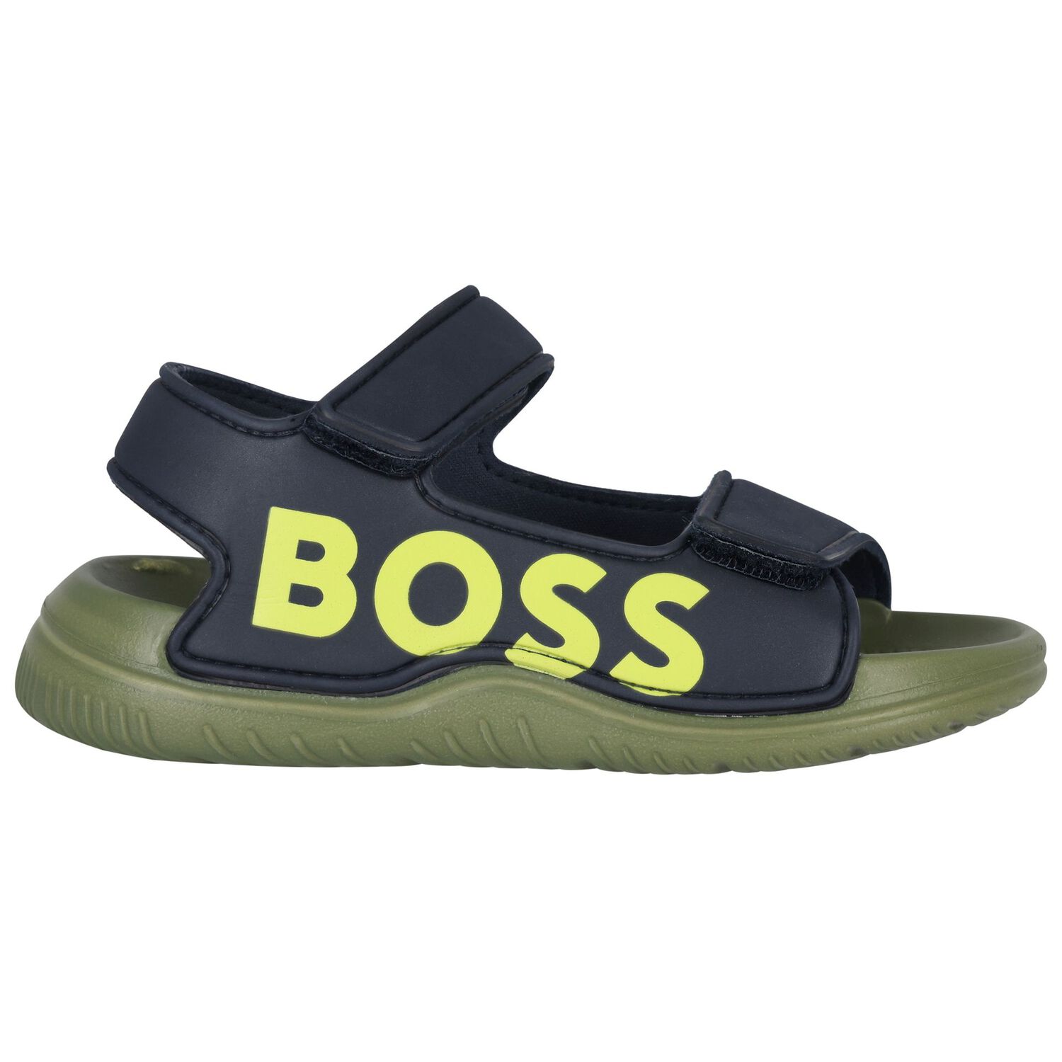 Boys Navy Blue & Green Logo Sandals, 2, hi-res image number null