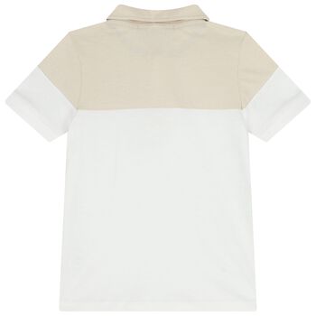 Boys White & Beige Logo Polo Shirt 