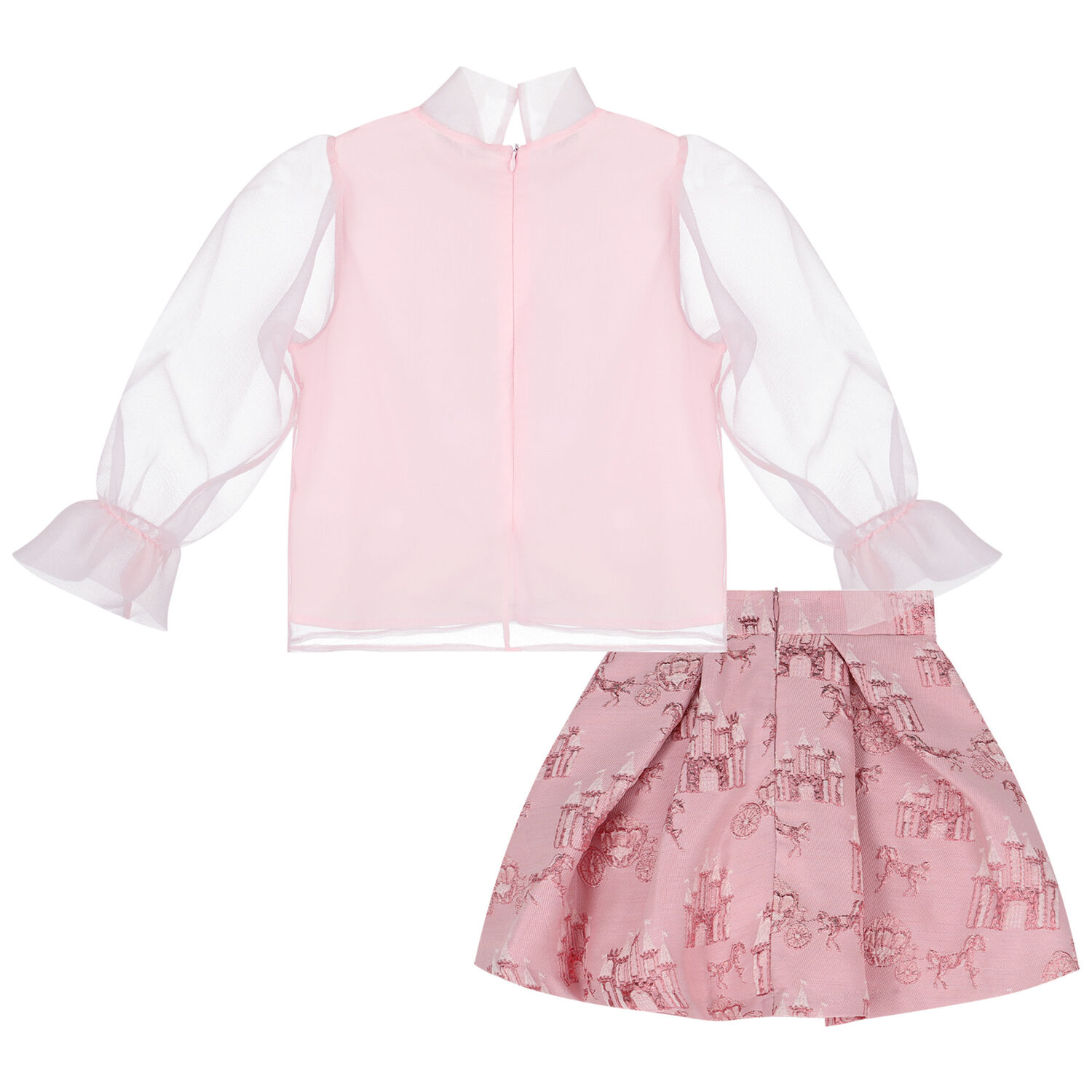 Girls Pink Organza & Jacquard Skirt Set, 1, hi-res