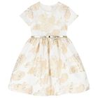 Girls White & Gold Rose Dress, 1, hi-res