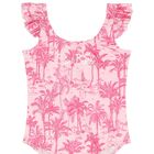 Girls Pink Palm Print Swimsuit, 1, hi-res