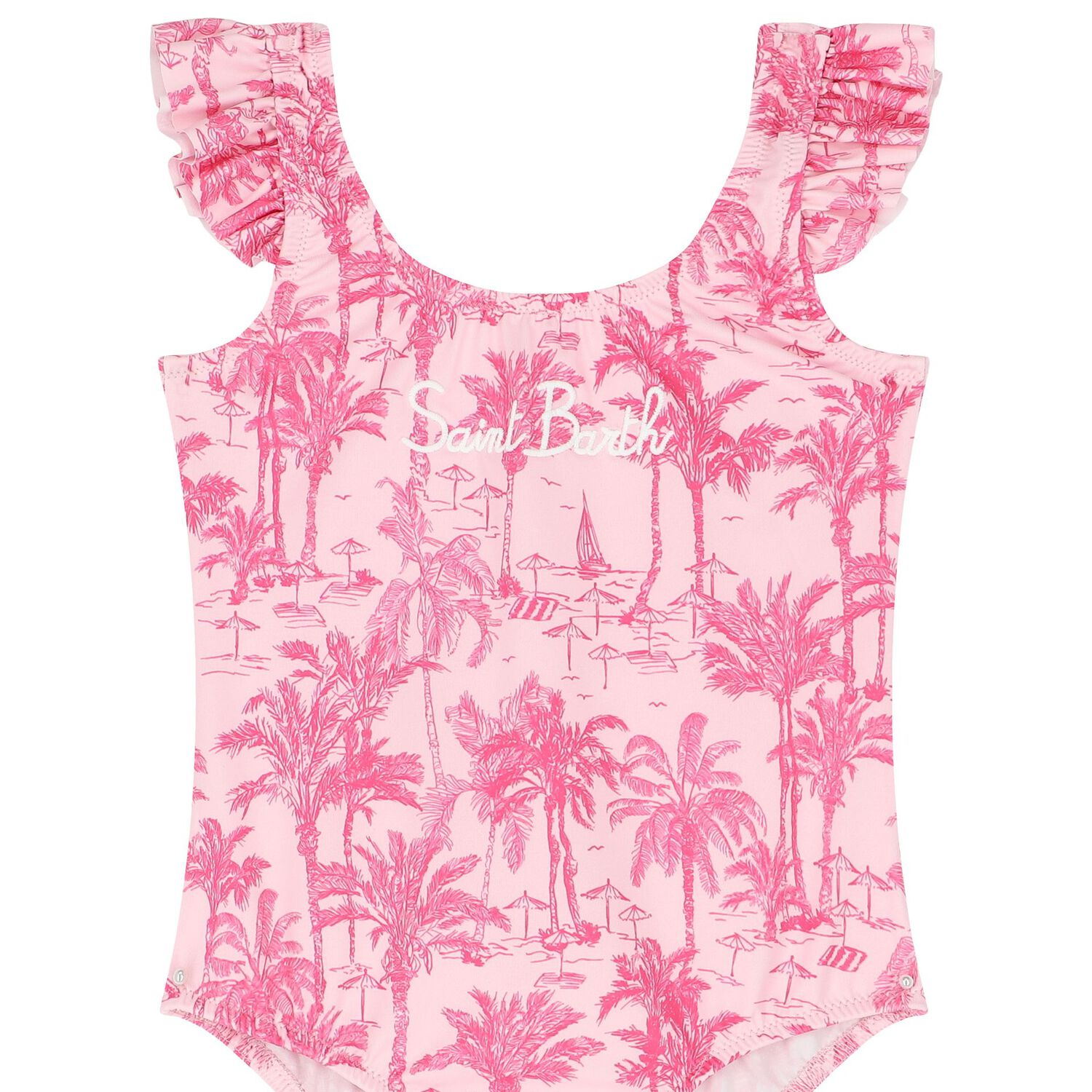 Girls Pink Palm Print Swimsuit, 1, hi-res image number null