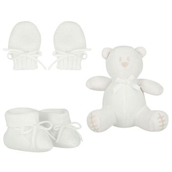 Emile et Rose Ivory Mittens & Booties Baby Gift Set, 3 Ivory Mittens & Booties Baby Gift Set