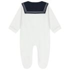 Baby Girls White & Navy Blue Logo Babygrow, 1, hi-res